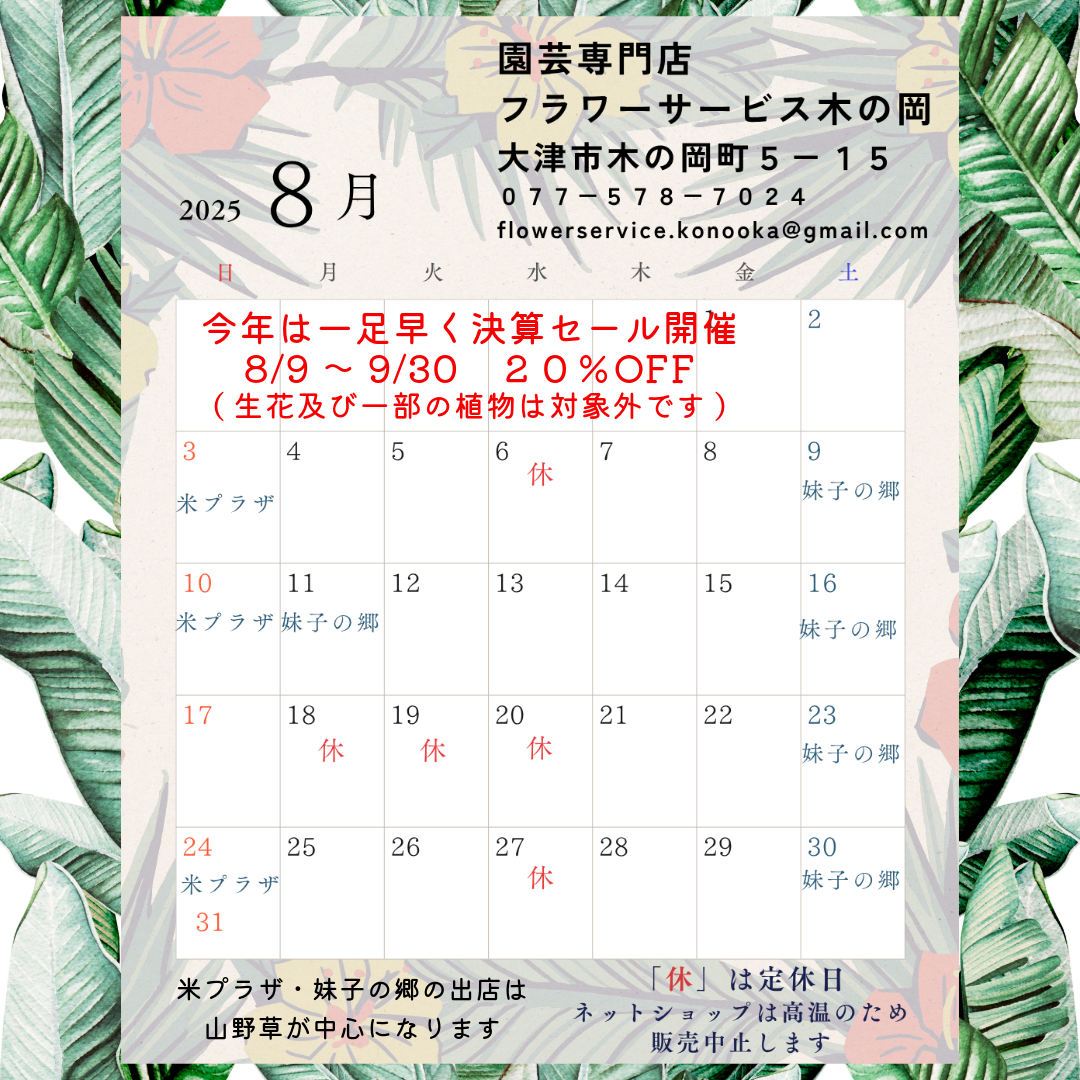 2025年8月の営業カレンダーとお知らせ