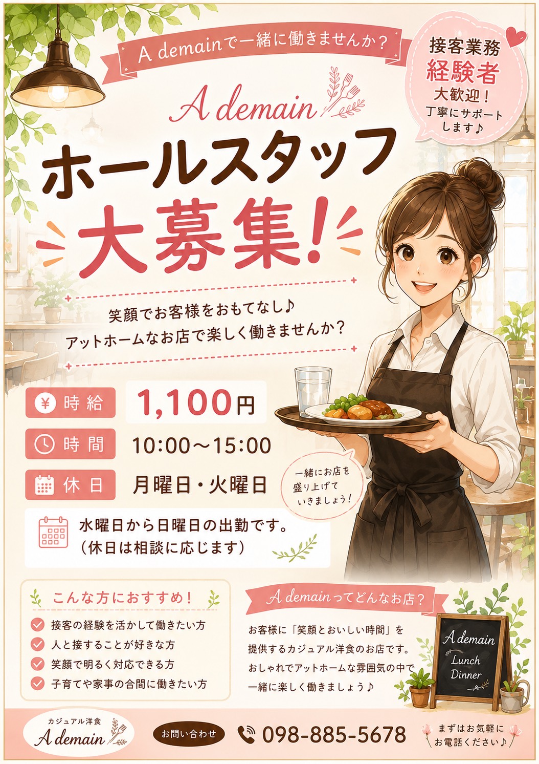 0-ホールスタッフの募集します！