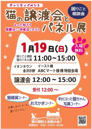 本年最初の「猫の譲渡会とパネル展」（2025年1月）のご案内