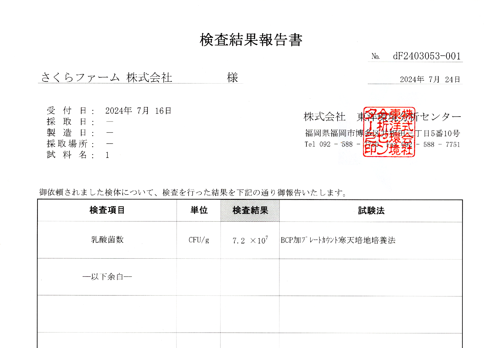 4-オリジナル乳酸菌の菌数分析結果